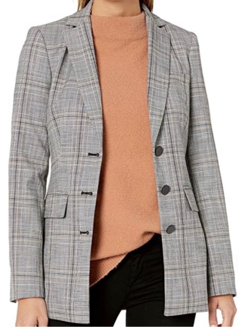 Karl Lagerfeld Paris Plaid Blazer Jacket Almond Multi Notch Collar Sz 14